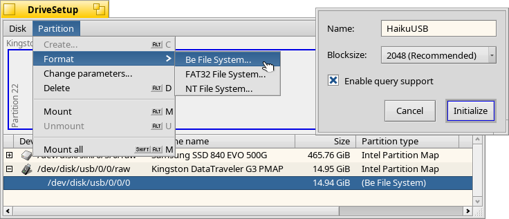 Format the new partition as BFS