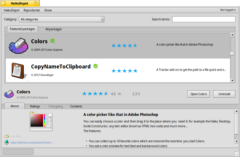 HaikuDepot, the GUI package manager