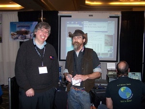 Rob Savoye, Gnash developer, at Haiku booth. Rob Savoye, Gnash developer, at Haiku booth.