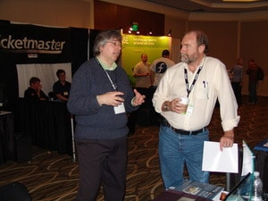Here I am talking about Haiku with one of guys from the KDE booth. Here I am talking about Haiku with one of guys from the KDE booth.