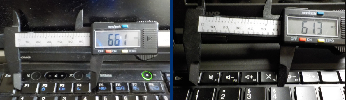 T510 on the left, W541 on the right, both have a digital caliper mesuring the first four function keys width.
