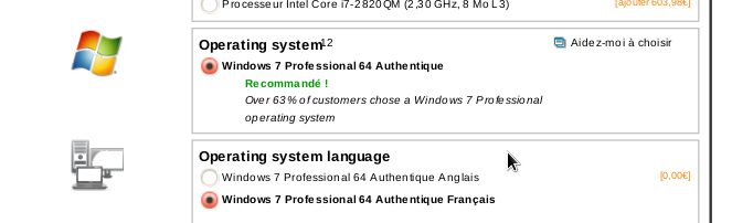Of course you have the choice! Screenshot of the Lenovo configurator website for 2011, proposing the choice of the operating system, between one single entry: Windows 7.