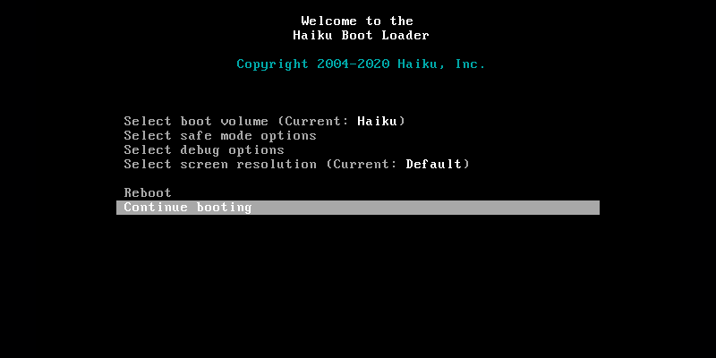 Continue booting to boot Haiku