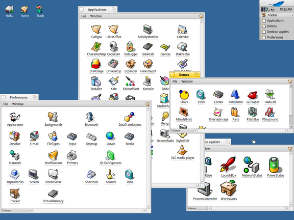 Screenshot of overview of apps and prefs