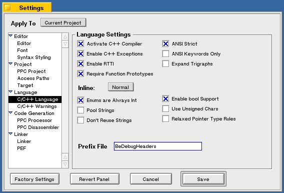 図 C/C++ Languageの設定画面